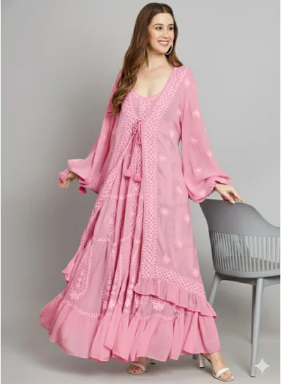 Alaya Hand Embroidered Chikankari Modal Kaftan-AL3605